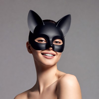 Woman wearing black cat mask