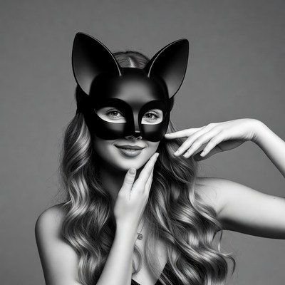Woman wearing black cat mask