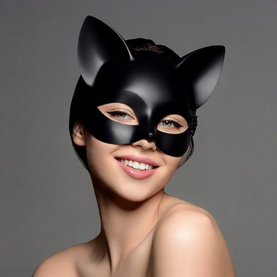 Woman wearing black cat mask