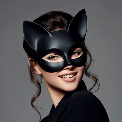 Woman wearing black cat mask