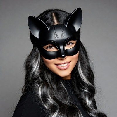 Woman wearing black cat mask
