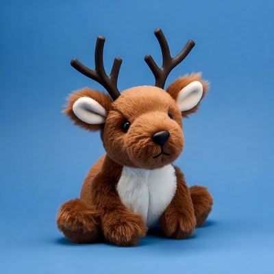 Plush Reindeer Toy on Blue Background