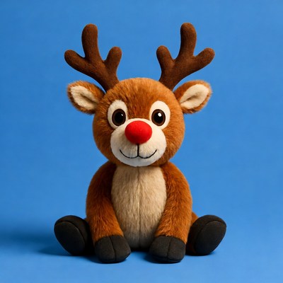 Rudolph Reindeer Plush Toy on Blue Background
