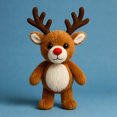 Cute plush reindeer on blue background