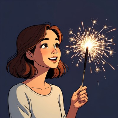 Girl holding lit sparkler