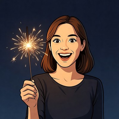 Asian woman holding lit sparkler