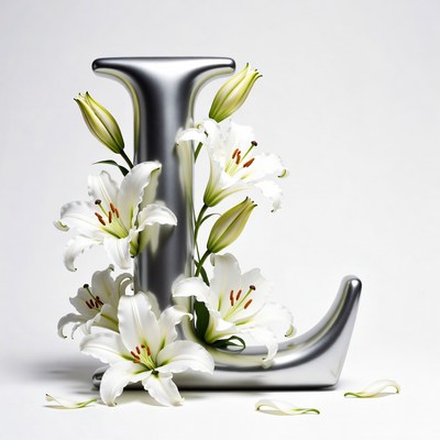Lilies Arranged on Silver Letter J