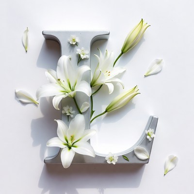 Lilies Arranged Around Gray Letter L
