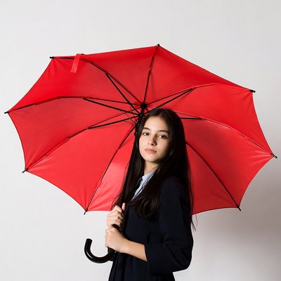 Asian girl holding red umbrella