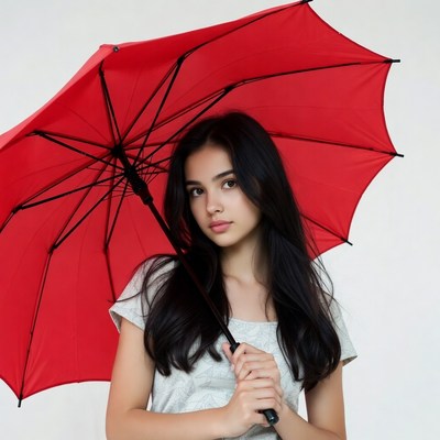 Young woman holding red umbrella
