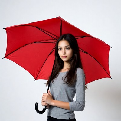 Young woman holding red umbrella