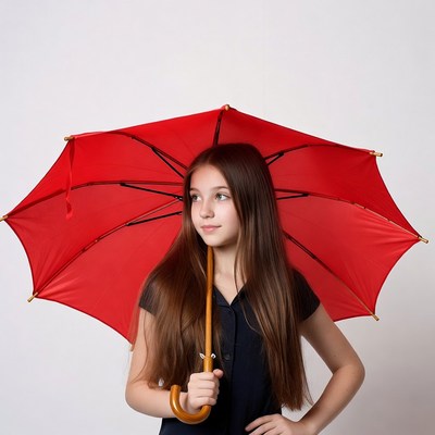 Girl holding red umbrella