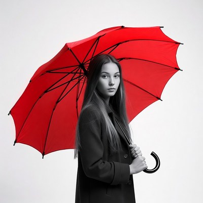 Woman holding red umbrella