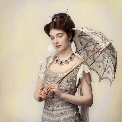 Victorian woman holding lace parasol