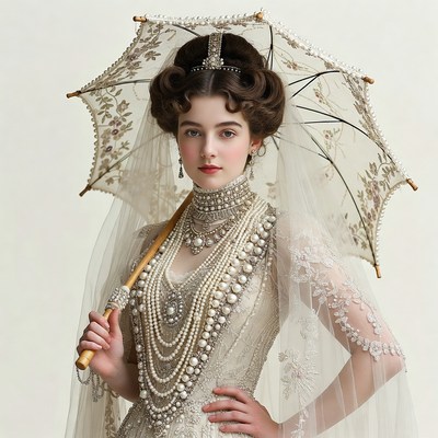 Woman in Edwardian gown holding parasol