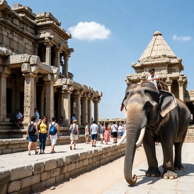Elephant with rider at ancient temple