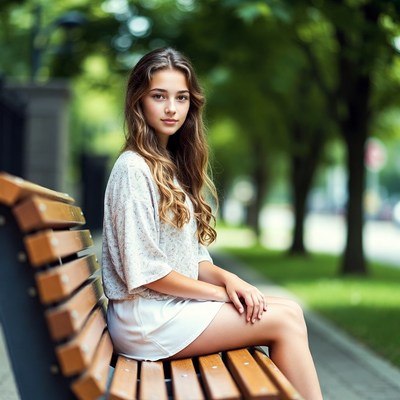 Young woman sitting on park bench