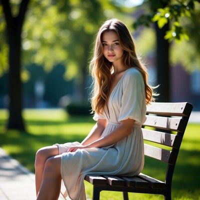 Young woman sitting on park bench