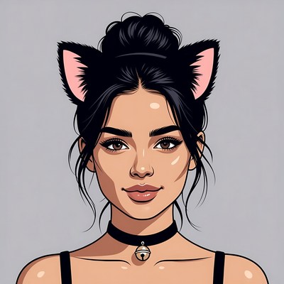 Woman with cat ears and choker