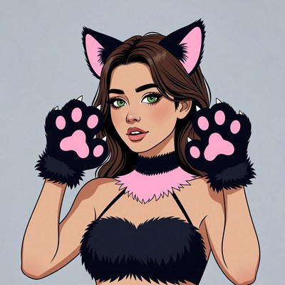 Woman in pink cat ears costume