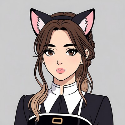 Anime girl with cat ears in uniform