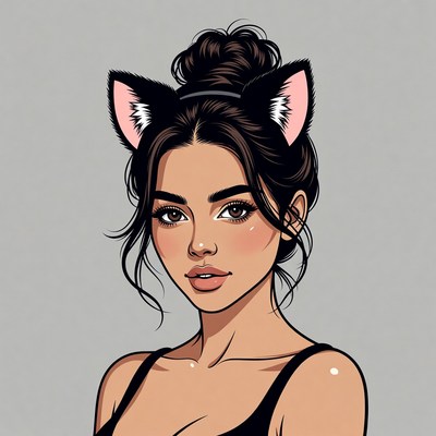 Woman with cat ears headband