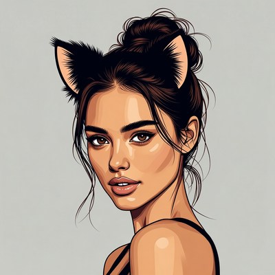 Woman with cat ears illustration