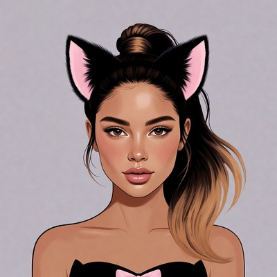 Woman with pink cat ears