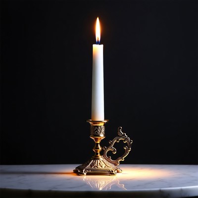 Lit Candle in Ornate Holder
