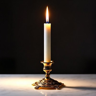 Lit Candle on Brass Candlestick