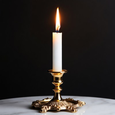 Lit Candle in Gold Candlestick
