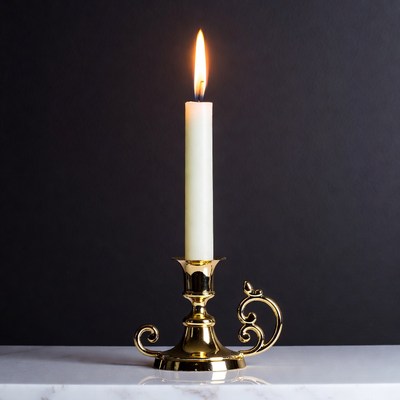 Lit Candle in Gold Candlestick