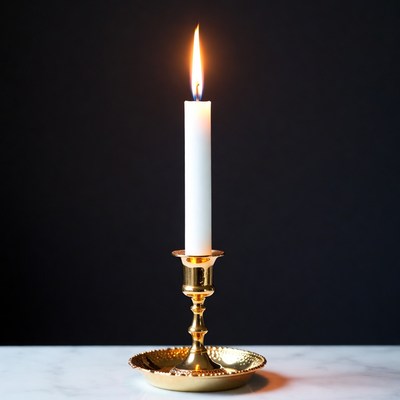 Burning Candle on Gold Candlestick