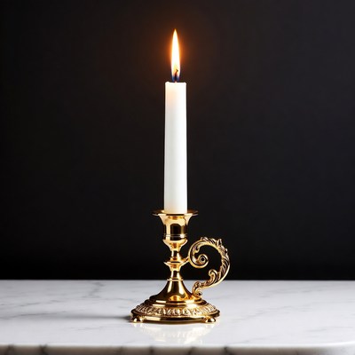 Lit Candle in Gold Candlestick