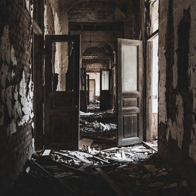 Abandoned Hallway with Open Doors