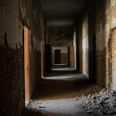 Abandoned Hallway with Open Doors