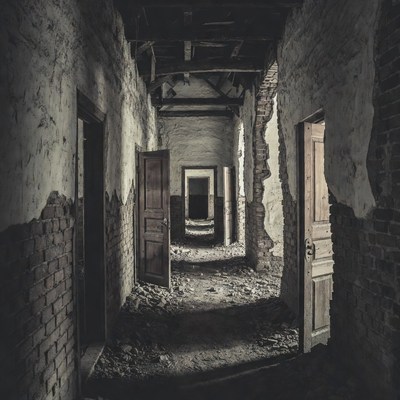 Abandoned Hallway with Open Doors