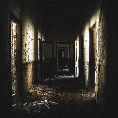 Abandoned Hallway with Open Doors