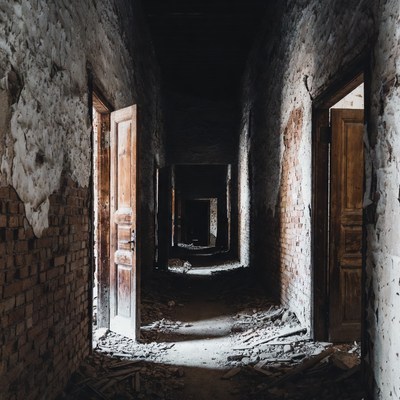Abandoned Hallway with Open Doors