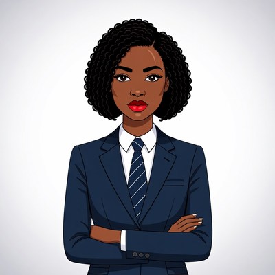 African-American woman in suit with arms crossed