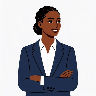 African-American woman in suit with arms crossed