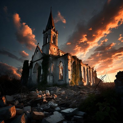 Abandoned Church at Sunset