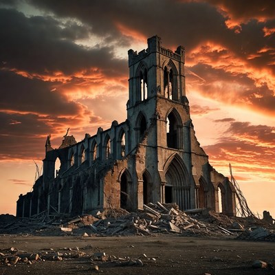 Ruined Gothic Church at Sunset
