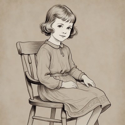 Young girl sitting in wooden chair