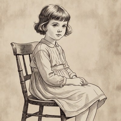 Young girl sitting in wooden chair