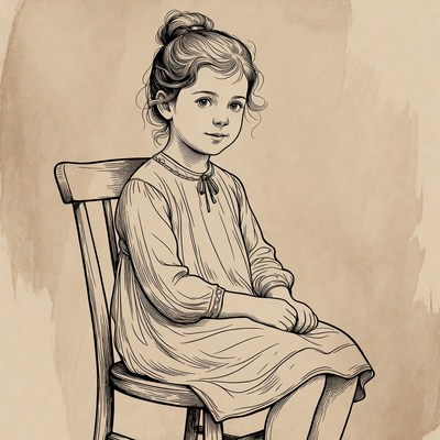 Girl sitting in wooden chair