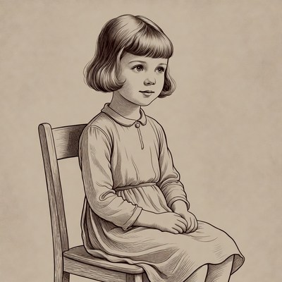 Girl sitting on wooden chair