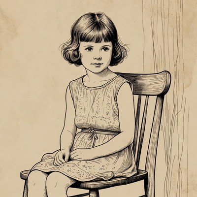 Young girl sitting in wooden chair