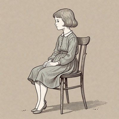 Girl sitting on wooden chair