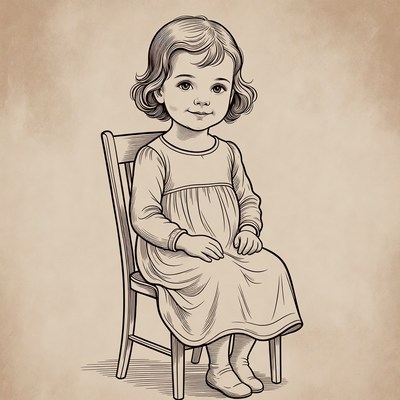 Young girl sitting on wooden chair